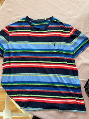 Polo by Ralph Lauren Navy Multicolor Striped Crew Neck Tee